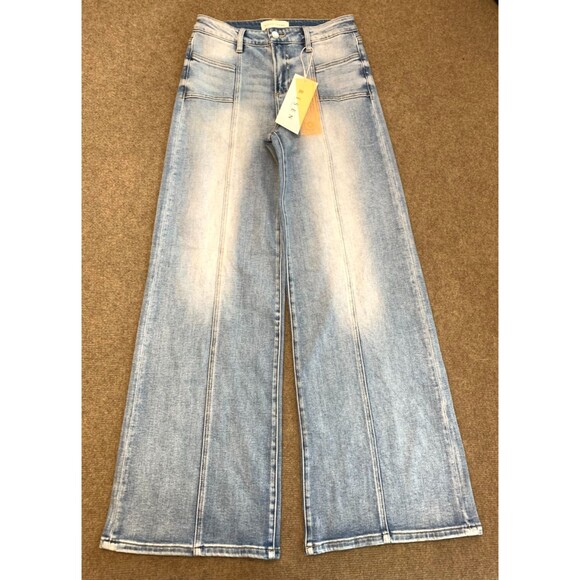Risen Denim - Risen Jeans Womens 7/28 Mid Rise Wide Leg Front Seam Patch Pocket Stretch Denim